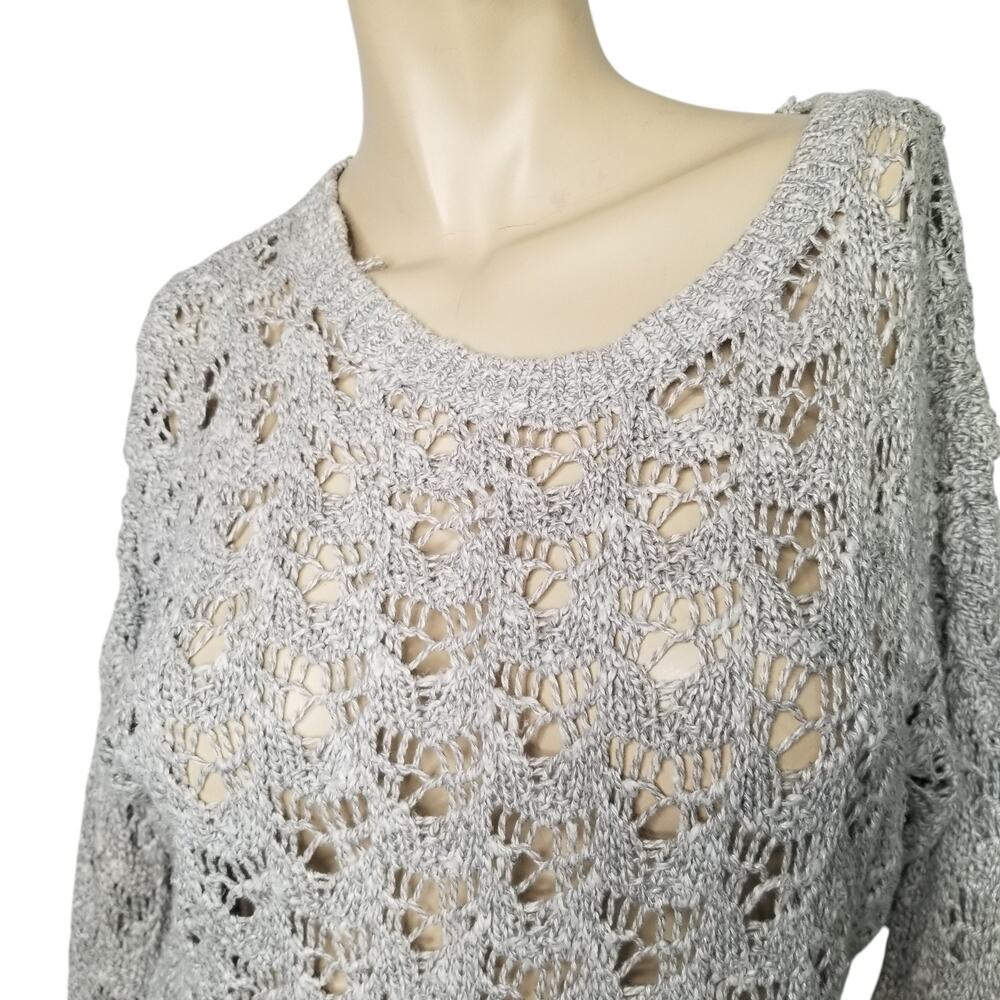Y2K Hollister Gray Crochet Sweater Open Knit Long Sleeve Medium Indie Sleeze